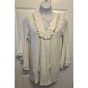 Olivaceous Ivory Boho‎ Knit Pom Pom Tunic Shirt Sweater Size Large Women’s